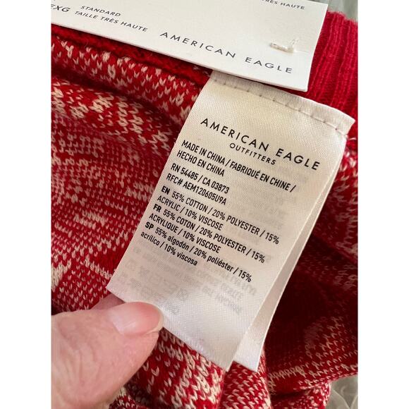 American Eagle Outfitters Cozy Knit Fair Isle Super High Rise Leggings Red XL - Picture 7 of 7